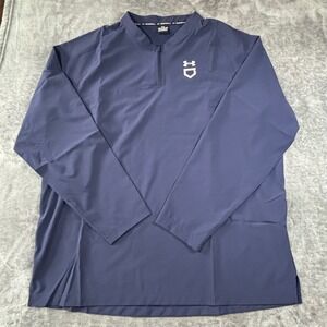 Under Armour Baseball Cage Jacket Men 2XL Navy Blue 1/4 Zip Windbreaker Pullover